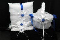 wedding photo -  Royal Blue Ring Holder Pillow Bridal Garter and Flower Girl Basket Set, Something Blue,Rhinestone Flower Girl Basket