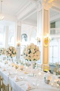 wedding photo -  Elegant Tall White Hydrangea Centerpiece