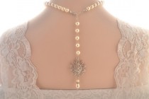 wedding photo -  Bridal back drop necklace -Vintage inspired art deco Swarovski crystal rhinestone bridalback drop necklace -Wedding jewelry -Pearl necklace