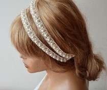wedding photo -  Rustic Wedding Headband, Lace and Pearl Headband, Wedding Hair Accessory, Bridal Hair Accessory