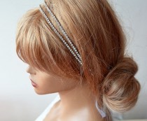 wedding photo -  Bridal Hair Accessories, Double Rhinestone Headband, Wedding Hair Accessories, Wedding Headband