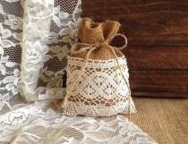 wedding photo -  10 rustic lace covered burlap favor bags, wedding, bridal shower, baby shower or tea party gift bags
