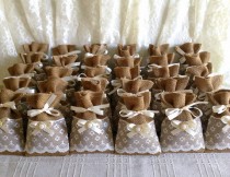 wedding photo -  50 filled potpourri lace covered burlap favor bags, wedding, bridal shower, tea party gift bag