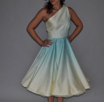 wedding photo - One Shoulder Aqua Ombre "Siren" Dress Tea Length ------------- Color Can Be Customized ------ Made To Measure