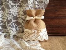 wedding photo -  rustic 10 lace covered natural color burlap favor bags, wedding, bridal shower, tea party, baby shower gift bags.