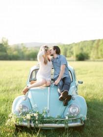 wedding photo - Summer picnic engagement with Love Bug car