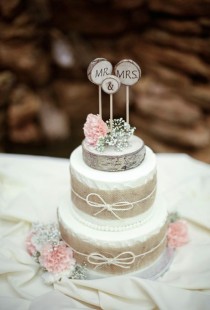 wedding photo - Two-Tiered Cake With Burlap Ribbon