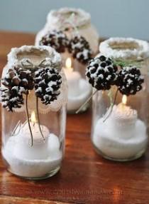 wedding photo - Snowy Pinecone Candle Jars