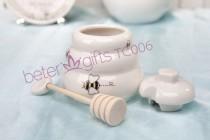 wedding photo - "Meant to Bee" Ceramic Honey Pot with Wooden Dipper