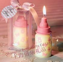 wedding photo - pink baby bottle candle favors