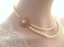 wedding photo -  Bridal necklace-Rose gold vintage inspired art deco Swarovski crystal rhinestone bridal necklace -Swarovski crystal and pearl necklace