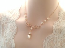 wedding photo -  Bridal necklace -Rose gold vintage inspired art deco Swarovski crystal rhinestone bridal necklace -Swarovski crystal and pearl necklace