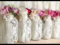 wedding photo -  PinKyJubb lace and burlap mason jar vases tea candles