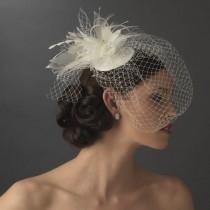 wedding photo - Birdcage Veil Bridal Hat With Feathers And Rhinestones