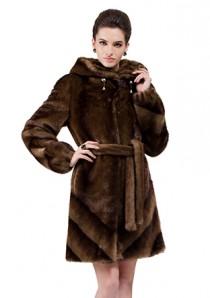 wedding photo -  Faux dark brown mink fur with hat women middle coat