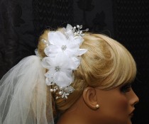 wedding photo -  Silk Flower Bridal Hair Comb, Pearl and Rhinestone Wedding Hair comb, Bohemian Headpiece, Organza Flower Hair Comb, White Flower Fascinator
