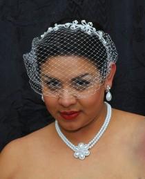 wedding photo -  Birdcage Veil, Bridal Headpiece, Birdcage Veil Headband, Wedding Headband, Flower Pearl Hair Piece, 1920s Headpiece