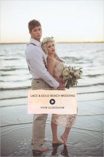 wedding photo - Lace And Gold Beach Wedding