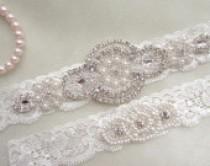 wedding photo - Rhinestone applique Bridal garter set