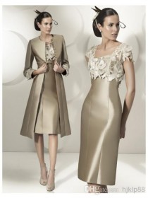 wedding photo - 2014 Hot Sale Elegant Sheath Party Dress Lace Satin Mother Of The Bride Dress Knee-Length Dress With Jacket Online with $94.25/Piece on Hjklp88's Store 