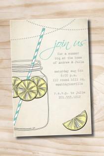 wedding photo - 50 PRINTED WITH ENVELOPES Vintage Mason Jar Bbq Lemonade Barbeque Party Engagement Party Rehearsal Dinner Invitation