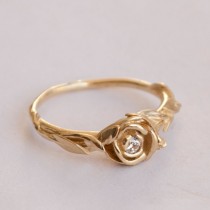wedding photo - Rose Engagement Ring No.2 - 14K Gold and Diamond engagement ring, engagement ring, leaf ring, flower ring, art nouveau, vintage