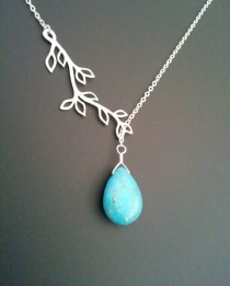 wedding photo - SALE!! Branch with Turquoise Lariat Necklace - Personalized Necklace,Personalized Jewelry, statement,Bridesmaid Bridal Wedding Gifts