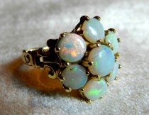 wedding photo - Opal Ring Opal Engagement Ring Antique 3.4 Ct Australian Black Opal Art Deco Opal Halo Engagement Ring 14K