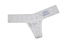 wedding photo - Personalized Lace Bridal Thong, Custom Bridal Lingerie, Bride lace thong with Swarovksi Crystals