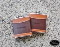 wedding photo - Personalized Flask - Custom Flask - Leather Flasks - Engraved Flask - Gift for Him, Groomsmen, Bachelors, Bridesmaid, Fathers Day