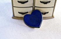 wedding photo - ceramic heart dish ring bowl ring bearer bowl wedding ring bowl home decor gift cobalt sapphire indigo blue handmade stoneware pottery
