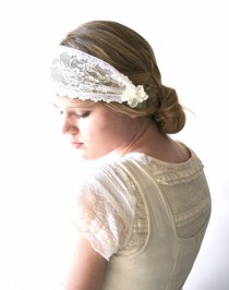 wedding photo - Bridal lace headpiece, Alternative veil, Bandeau veil, Bridal cap, Lace Cap, White lace, Flower Clip, Deco bridal cap, Cap veil - POISE