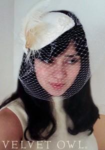 wedding photo - Bridal couture cocktail hat veil with detachable fascinator - MARILYN