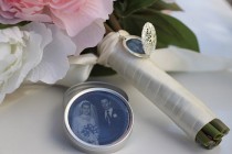 wedding photo - Cherish- Vintage Inspired Photo Locket Bouquet Charm in Silver or Bronze with keepsake photo tin