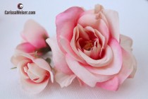 wedding photo - Silk Flowers - 14 Pink and Cream Roses and Buds - Artificial Roses - Flower Crowns, Halos, Wedding Crowns