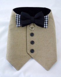 wedding photo - Linen harness vest with bow tie attached, Custom made to pet's measurements