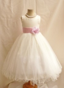 wedding photo - Flower Girl Dresses - IVORY with Pink Light (FD0FL) - Wedding Easter Junior Bridesmaid - For Children Toddler Kids Teen Girls
