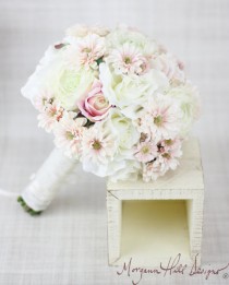 wedding photo - Silk Bride Bouquet Peony Peonies Roses Ranunculus Daisies Country Wedding Lace (Item Number 130116)