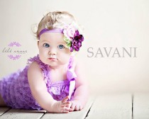 wedding photo - Baby girl romper,2 pcs lavender romper & headband. Petti Romper Set. Lace Petti Romper ,Baby Girl Photo Prop,Flower girl lace outfit, romper