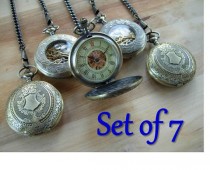 wedding photo - Set of 7 Gold Pocket Watches Engravable Personalized Groomsmen Gift Ships from Canada