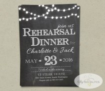 wedding photo - Chalkboard & Lights Rehearsal Dinner Invitation 