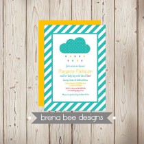 wedding photo - Instant Download - Rain Cloud - Shower with Love - Teal Stripes - Birthday/Wedding/Shower Invitation, Custom Printable