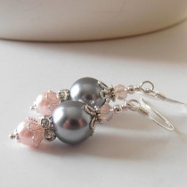 wedding photo -  Bridesmaids Jewelry, Gray and Pink Pearl Earrings, Beaded Dangle Earrings, Pink and Grey Wedding Jewelry, Bridesmaid Gifts, Bridal Jewelry
