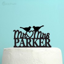 wedding photo - Love Birds Wedding Cake Topper - Personalized Cake Topper -  Last Name Wedding Cake Topper -  Custom Colors - Peachwik Cake Topper - PT25