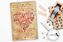 wedding photo - Vintage Heart Theme, Typography Style Engagement Party Invitation, Digital or Printed
