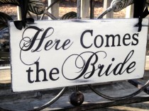 wedding photo - Here Comes The BRIDE Signs,  Wedding and photo props, Single Sided 12in, ring bearer sign