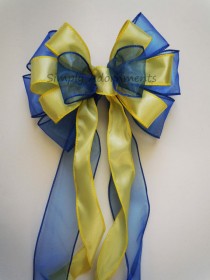wedding photo - Royal Blue Yellow Wedding Decoration Bow Shower Party Decor Bow Cobalt Blue Yellow Pew Bow Wedding Chair Bow Gifts Bow