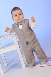 wedding photo - Boy linen suit ring bearer outfit baby boy natural clothes baptism outfit first birthday suit rustic wedding beach family photos formal suit