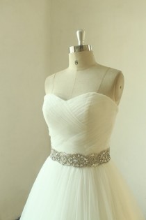 wedding photo - Romantic Ivory A line wedding dress with beading sash