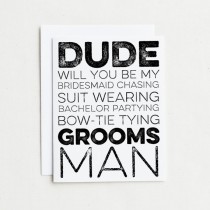 wedding photo - 1 Groomsman Card.  Will you be my Bridesmaid chasing, suit wearing, bachelor partying, bow-tie tying Groomsman? Will You Be My Groomsman?